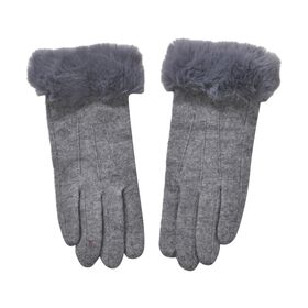 Kaschmirhandschuhe mit superweichem Mikroplüschfutter, Pelzbündchen und Touchscreen-kompatibel, Grau