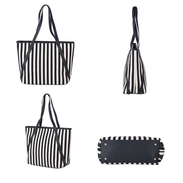 Klassische Handtasche mit Streifenmuster, Schwarz/weiß image number 3