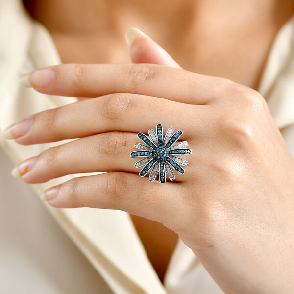D'Joy Blauer Diamant, Weißer Diamant Ring 925 Silber rhodiniert (Größe 18.00) ca. 0,98 ct image number 2