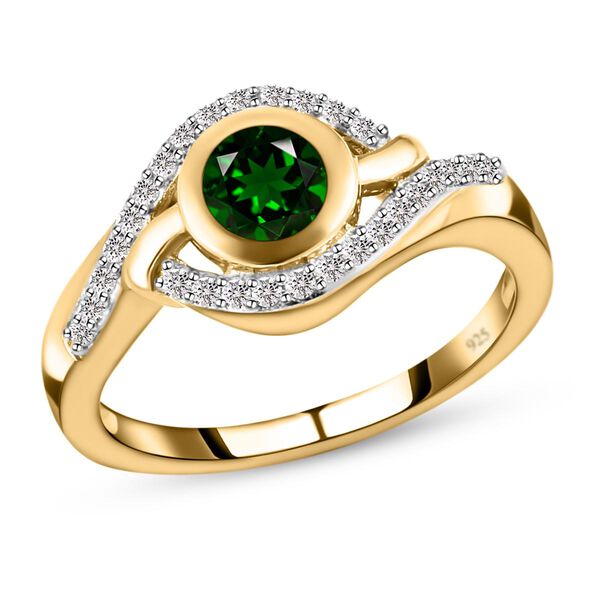 Natürlicher Chromdiopsid und weißer Zirkon-Ring, 925 Silber vergoldet  ca. 0,78 ct image number 4