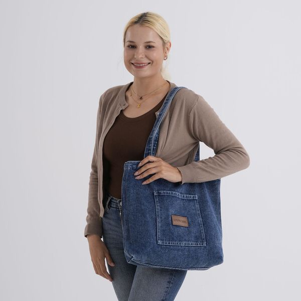 LIVMORE Shopper Tasche mit Rei&szlig;verschlussfach und Innenfach 42 x 34 x 8 cm Dunkelblau image number 2