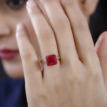 Magenta Rosa Triplet Quarz, wei&szlig;er Topas Ring, 925 Silber vergoldet (Gr&ouml;&szlig;e 19.00) ca. 6.23 ct