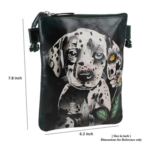 VIVID by SUKRITI Handbemalte Umhängetasche aus echtem Leder, Schwarz, 15,75x19,80cm, Hund image number 8