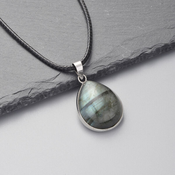 Labradorit-Anh&auml;nger mit Kette, 45+5 cm, Messing ca. 28,50 ct image number 2