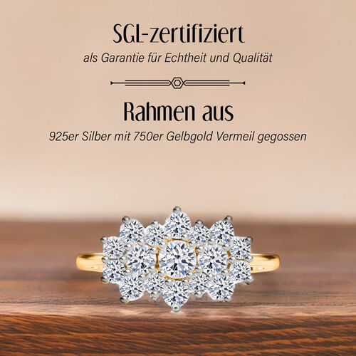 LUXURIANT DIAMOND- SGL zertifizierter VS-EF Labor Diamant Ring, 925 Silber 750 Gelbgold Vermeil - 1 ct. image number 3
