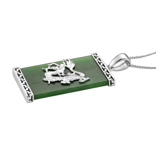Grüne Jade Drachen-Anhänger mit Kette, 925 Silber rhodiniert, ca. 17.24 ct image number 3