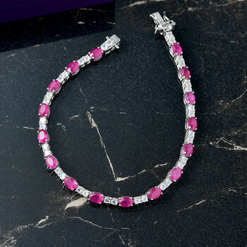 D joy Afrikanischer Rubin (Fissure gef&uuml;llt), Premium Regenbogen Mondstein Armband ca. 19 cm 925 Silber rhodiniert ca. 12,48 ct.