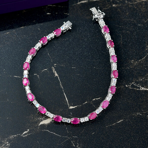 D joy Afrikanischer Rubin (Fissure gefüllt), Premium Regenbogen Mondstein Armband ca. 19 cm 925 Silber rhodiniert ca. 12,48 ct. image number 2