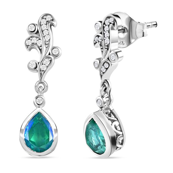 Pfau Triplette Quarz, wei&szlig;er Zirkon Ohrringe 925 Silber Platiniert ca. 3.18 ct image number 4