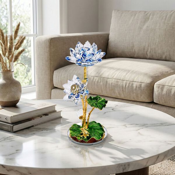 "Lotus crystal decoration Colour: Blue Size: 18x 7.5CM Material: Crystal Glass" image number 3