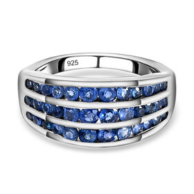 Premium Kanchanaburi blauer Saphir-Ring, 925 Silber platiniert, 1,84 ct