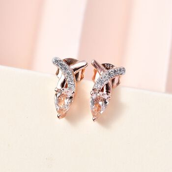 AA Morganit, Wei&szlig;er Zirkon Ohrringe 925 Silber 750 Ros&eacute;gold Vermeil ca. 0,88 ct.