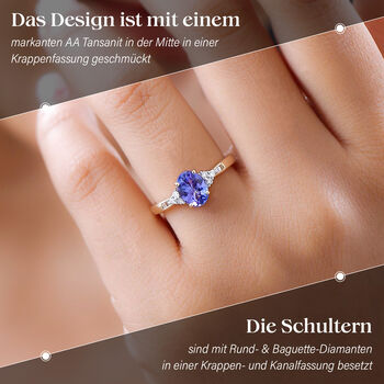 AA Tansanit und Diamant Ring in 585 Gelbgold - 1,48 ct.