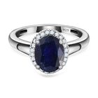 Masoala Saphir (Fissure gefüllt), Weißer Diamant Ring, 925 Silber platiniert (Größe 20.00) ca. 2.78 ct