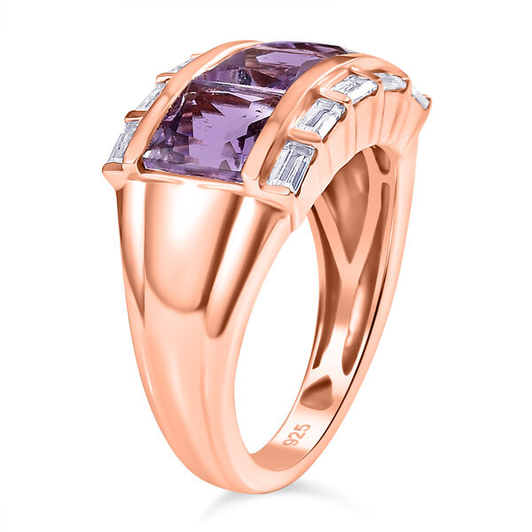 Zeitlose Art Kollektion - AA Rose De France Amethyst, Weißer Zirkon Ring 925 Silber 750 rosévergoldet (Größe 19.00) ca. 3.58 ct image number 5