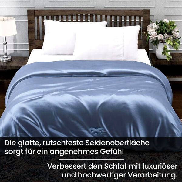 Serenity Night Seidendecke aus 100% Maulbeerseide mit 500gsm Kunstdaunenf&uuml;llung, 135x200cm, Dunkelblau image number 6