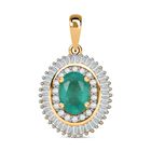 AAA Premium-Smaragd, Weißer Diamant Anhänger 585 Gold ca. 1.09 ct