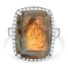 Feuer Labradorit und weißer Zirkon-Ring, 925 Silber platiniert (Größe 19.00) ca. 21.09 ct
