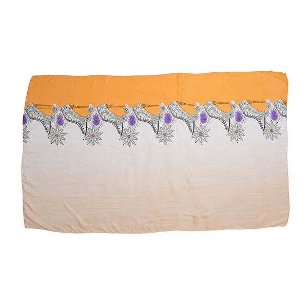 LA MAREY - 100% bedruckter Seidenschal, Blumenmuster, Gr&ouml;&szlig;e 110x178 cm, Orange und Grau image number 3