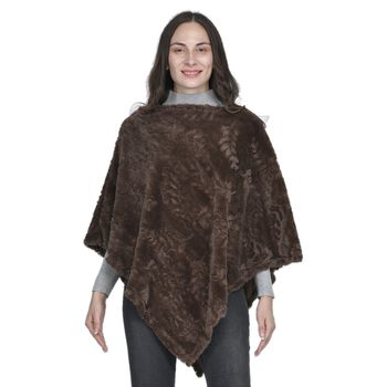 Damen Kunstfell Poncho, Blattmuster, Einheitsgr&ouml;&szlig;e Braun