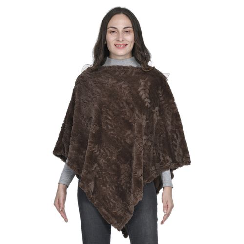 Damen Kunstfell Poncho, Blattmuster, Einheitsgröße Braun image number 0