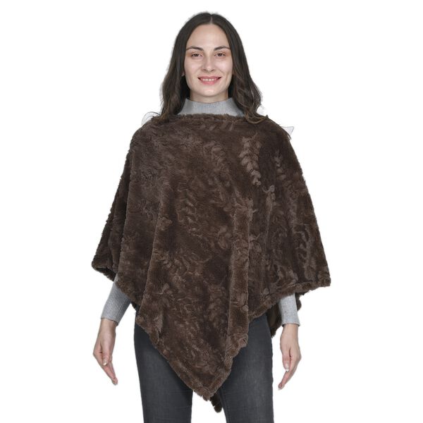 Damen Kunstfell Poncho, Blattmuster, Einheitsgröße Braun image number 0