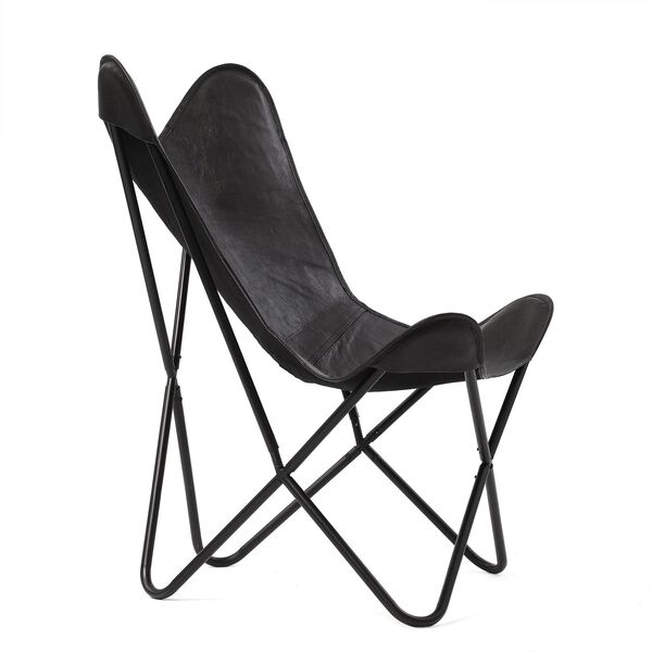 Zusammenklappbarer Butterfly-Sessel aus Echtleder, 92cm, Schwarz image number 5