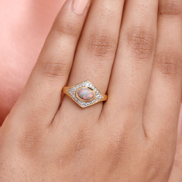 Natürlicher Äthiopischer Opal und Zirkon Ring 925 Silber vergoldet  ca. 0,94 ct image number 3
