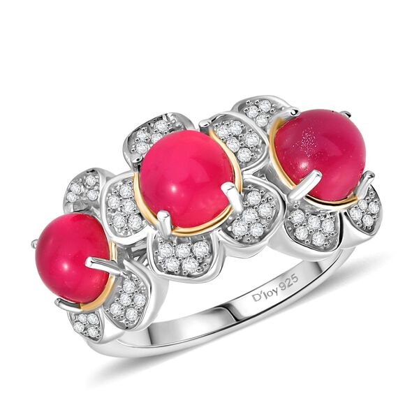 D'Joy Maulbeer Mondstein, Wei&szlig;er Zirkon Ring 925 Silber Rhodiniert und 750 Gelbgold Vermeil (Gr&ouml;&szlig;e 18.00) ca. 3,71 ct image number 4