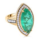 Smaragd-Quarz-Triplette, wei&szlig;er Zirkon Ring, 925 Silber Gelbgold Vermeil (Gr&ouml;&szlig;e 17.00) ca. 9.39 ct