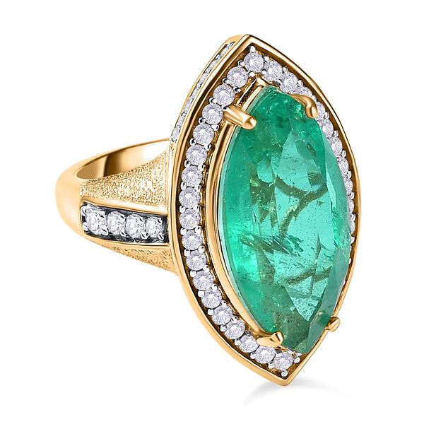 Smaragd-Quarz-Triplette, wei&szlig;er Zirkon Ring, 925 Silber Gelbgold Vermeil (Gr&ouml;&szlig;e 17.00) ca. 9.39 ct image number 0