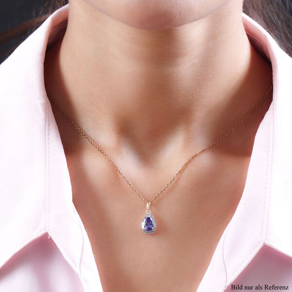 AA Tansanit und Diamant-Halo-Anh&auml;nger in 375 Gold, 1,15 ct. image number 2