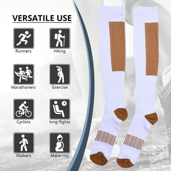 4er Set - Kupferfaser-Kompressions-Strumpfe, Antibakteriell und Anti-Geruch (2x Gr&ouml;&szlig;e S und 2x Gr&ouml;&szlig;e M), Wei&szlig; image number 2