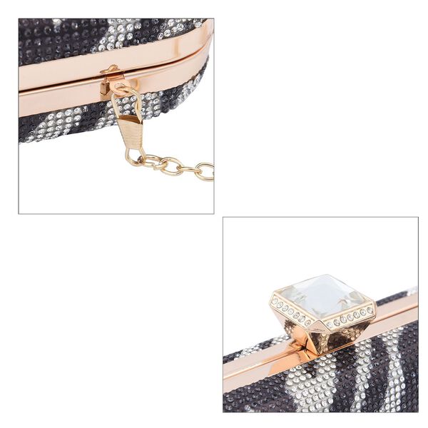 Moderne Clutch verziert mit facettierten Kristallen, 20x4x2cm, Zebra image number 8