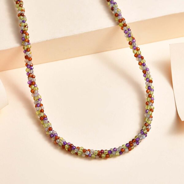 Mehrfarbige Edelstein Halskette ca. 60 cm 925 Silber ca. 100.56 ct image number 2