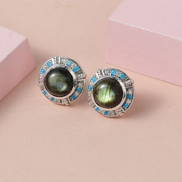 GP Art D&eacute;co Kollektion - Labradorit, Neon Apatit und Multi-Edelstein-Ohrringe - 10,24 ct. image number 2