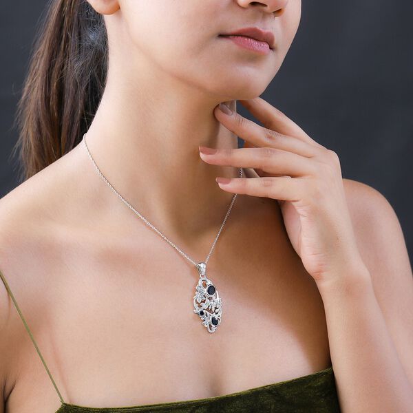 Schwarzer Saphir Anh&auml;nger, 925 Silber platiniert ca. 3.10 ct image number 2