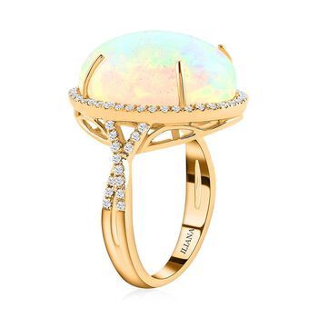 ILIANA zertifiziert und gepr&uuml;ft AAA nat&uuml;rlicher, &auml;thiopischer Welo Opal und SI-GH Diamant Ring in 750 Gold - 9,50 ct.