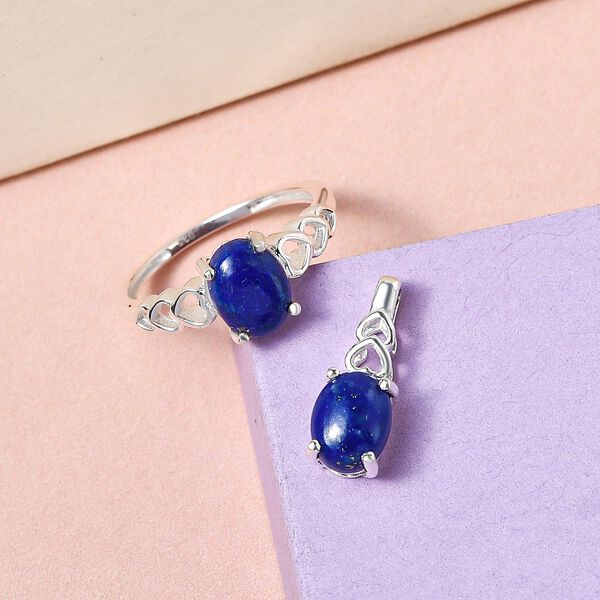 Lapislazuli Ring und Anhänger, 925 Silber ca. 2,90 ct image number 2