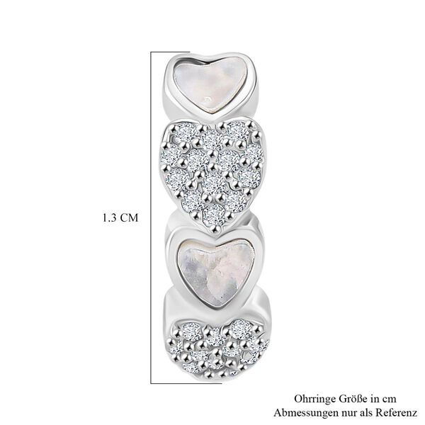 Wei&szlig;es Perlmutt, Wei&szlig;er Zirkonia Herz Ohrringe 925 Silber rhodiniert 0.20 ct image number 6