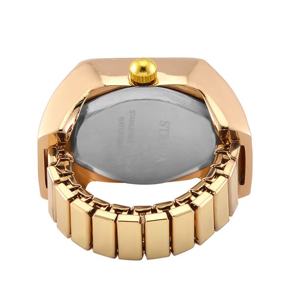 STRADA - Ringuhr mit blauem Kristall und Weißkristall, Japanischem Uhrwerk, 7.5 cm, Reiner Edelstahl, vergoldet image number 4