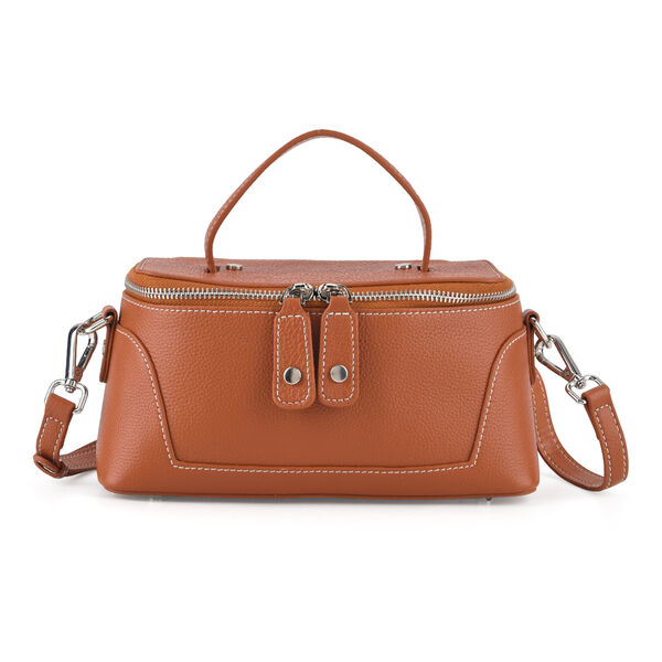 Echtleder City Crossbody-Tasche mit Tragegriff, Braun, 23.5x12x10 cm