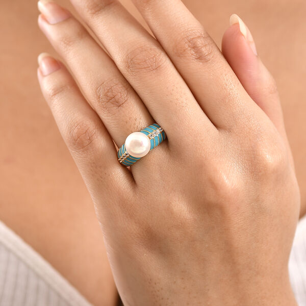 EverTrue S&uuml;&szlig;wasser Perle und Zirkon emaillierter Ring image number 2