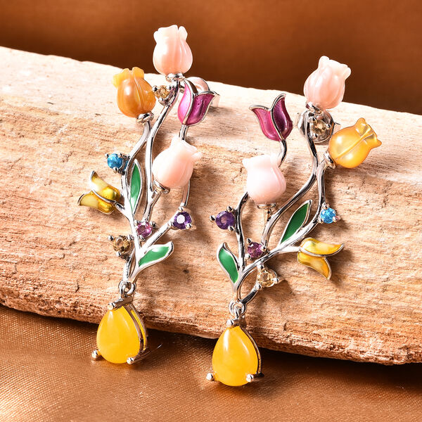 JARDIN-KOLLEKTION Mehrfarbig Perlmutt und Gelbe Jade, Mehrfarbig Edelstein Ohrh&auml;nger 925 Silber Rhodium-&Uuml;berzug&nbsp; image number 1