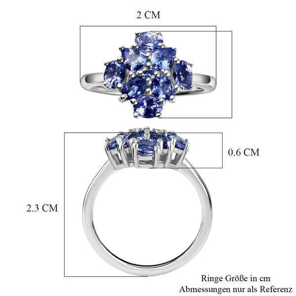 AA Tansanit Cluster Ring 925 Silber Platin-Überzug image number 6