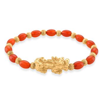 Roter Achat Pixiu Armband, flexibel (ca. 18 - 19 cm), gelb vergoldet ca. 35.00 ct