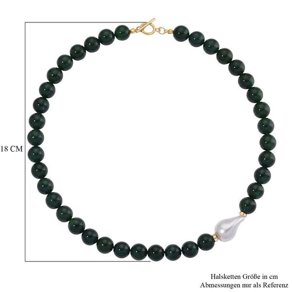 Verde Onyx, Wei&szlig;e Muschelkernperle, Wei&szlig;er Zirkonia Halskette ca. 50 cm Reiner Edelstahl Standard gelb vergoldet image number 7