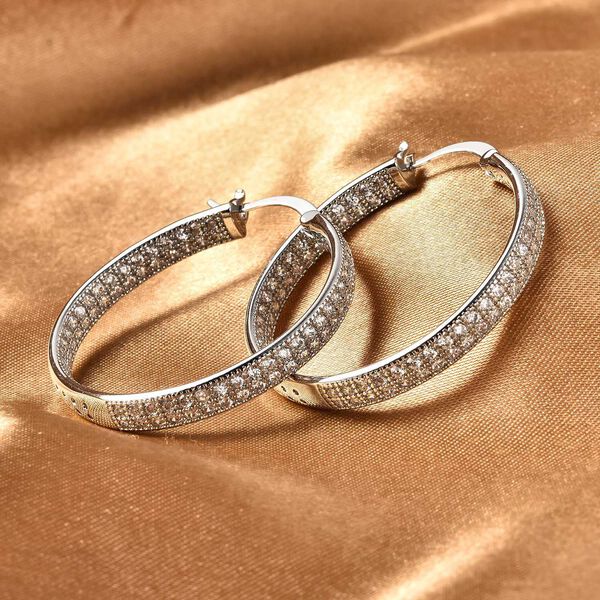 Wei&szlig;e Zirkonia-Creolen, reines Messing silberfarben ca. 2,10 ct image number 2