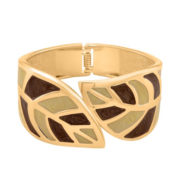 Emaille-Armband in Hellbraun mit goldfarbenem Blattmuster, ca. 17 cm