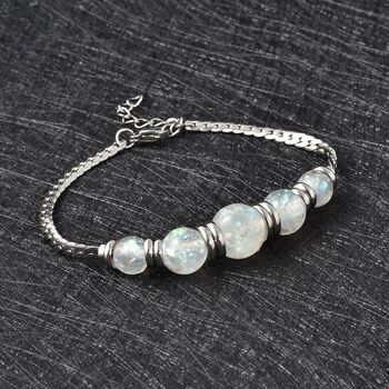 Wei&szlig;es K&uuml;nstlicher-Opal-Armband, ca. 18.5 cm + 3.5 cm Extender, 316L Edelstahl